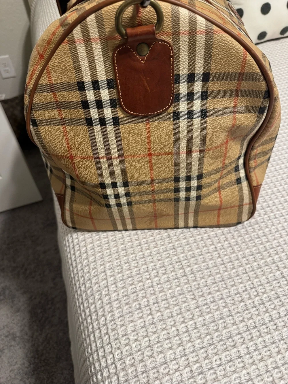 Burberry’s VintagePlaid Travel Duffel Bag with Leather Trim COA Included